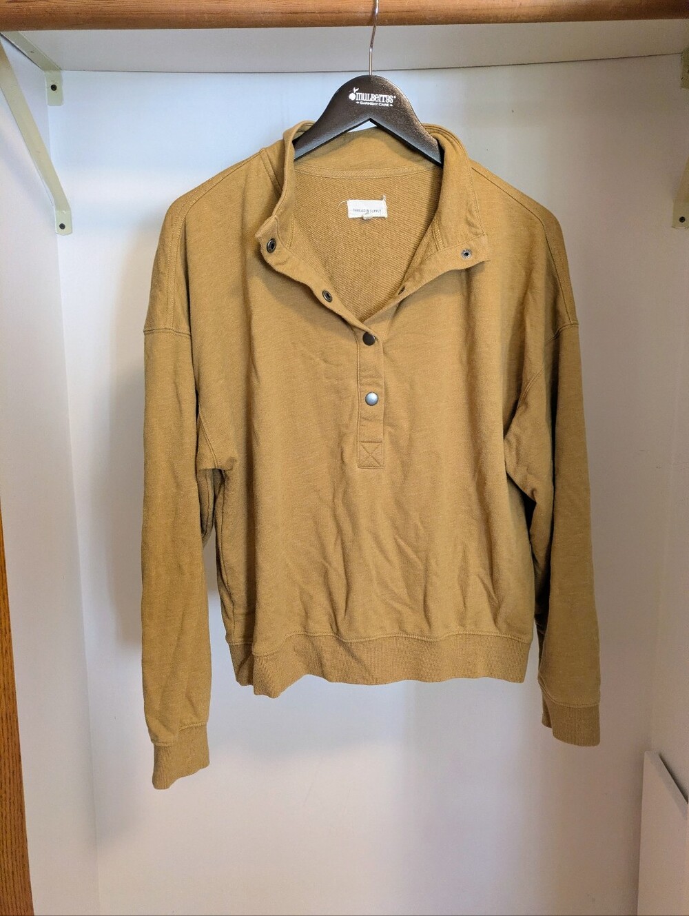 Thread & Supply Camel button henley sweatshirt size M
